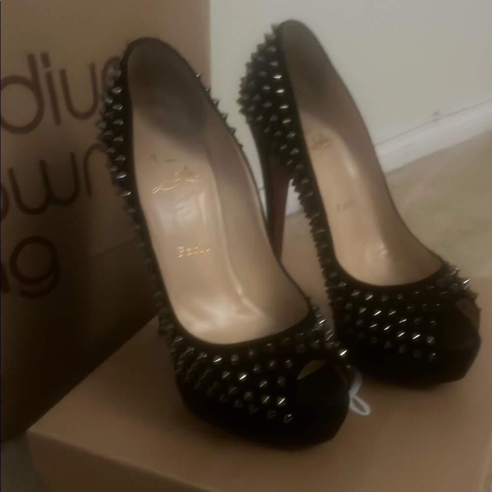Christian Louboutin Studded Peep-Toe Heels